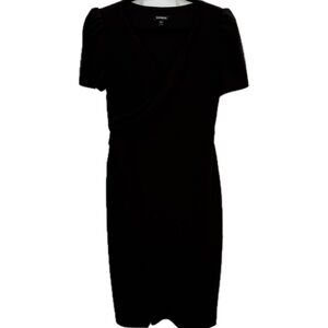 Express Black V-Neck Short Sleeve Midi Dress